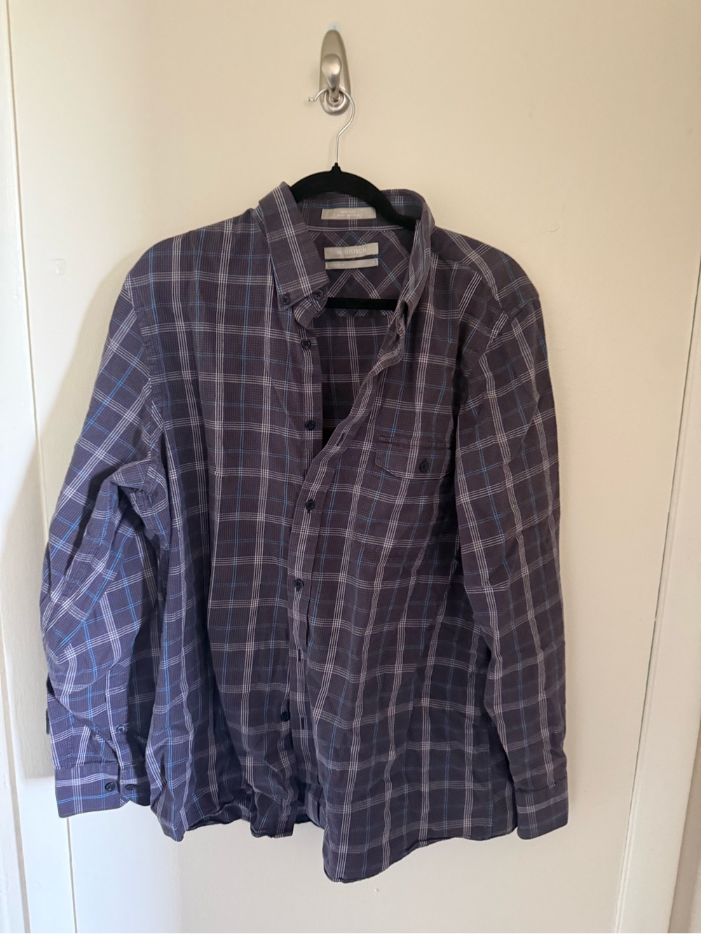 Nordstrom Men's Purple Plaid Cotton Button-Down Shirt